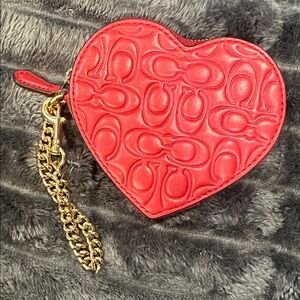 Coach Heart-Shaped Red Leather Coin Purse